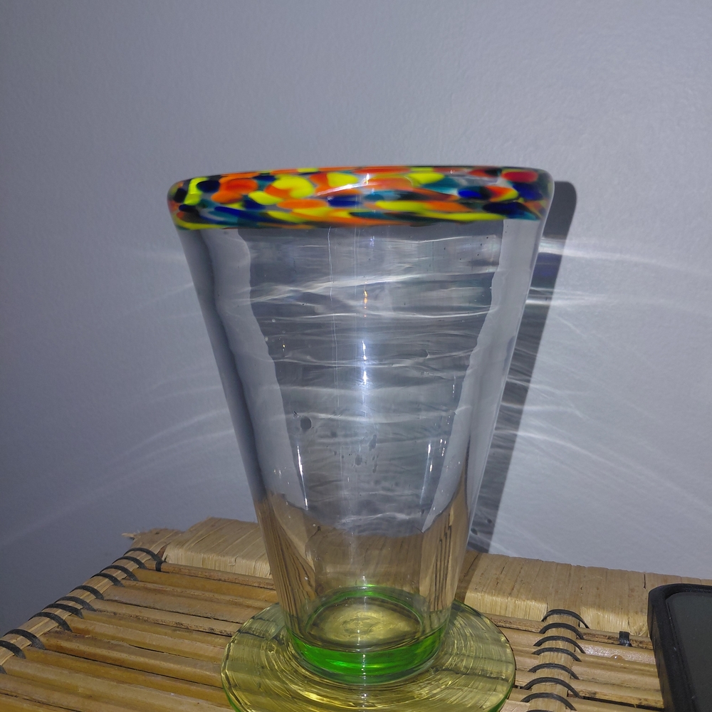 Colorful Glass Vase with Multicolor Rim - Picture 3 of 9